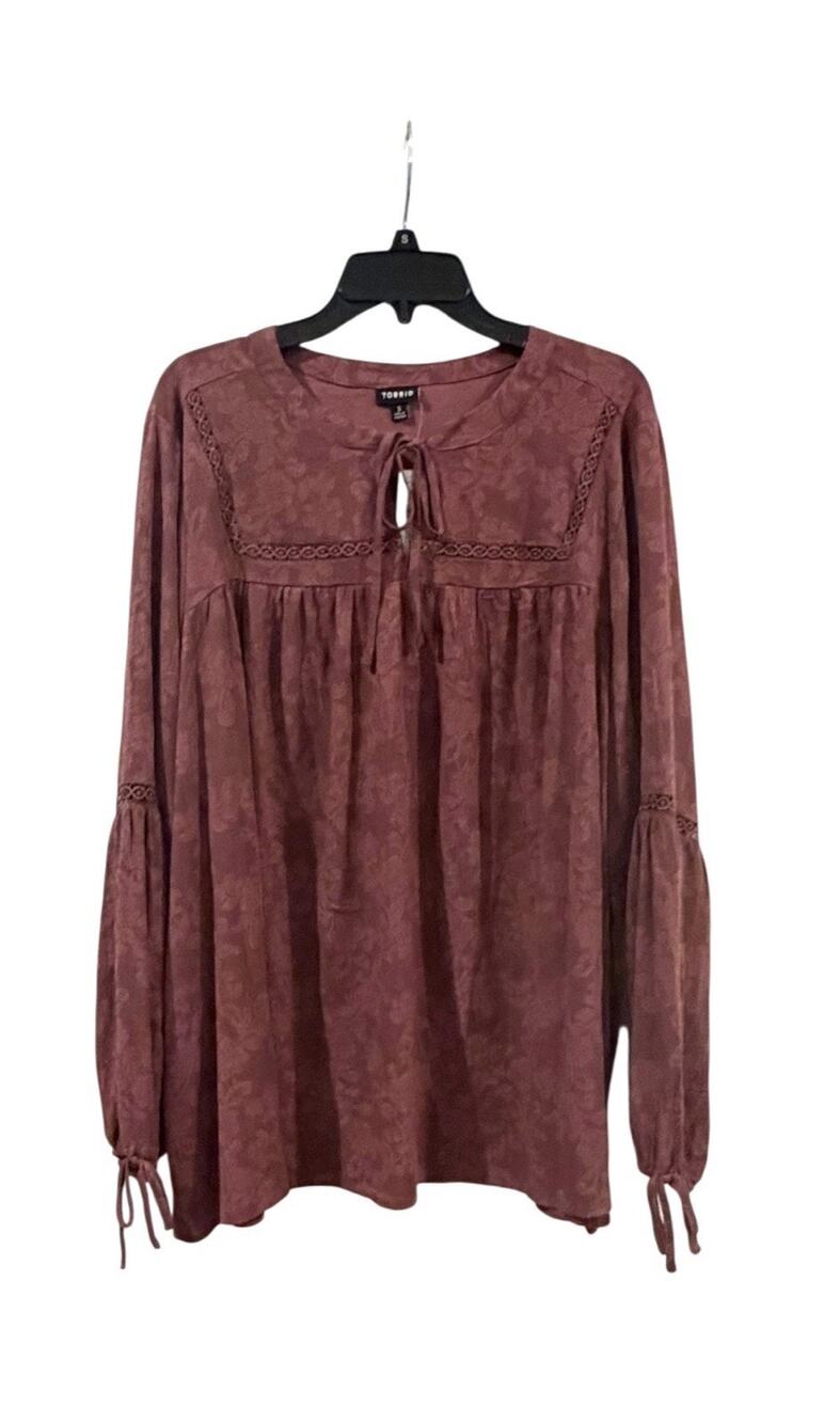 Torrid NWT Mauve Boho Peasant Long Sleeve Blouse SZ 3X Flowy Crochet Lace